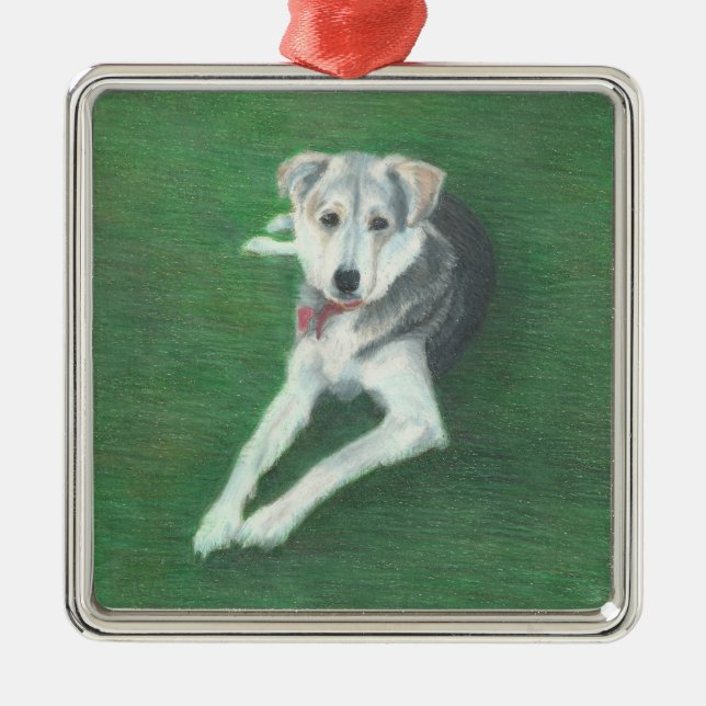 Husky Hund Metall Ornament (Framsidan)