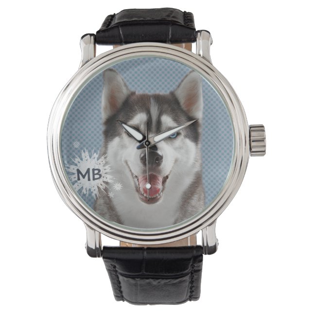 Husky Hund Monogram-foto Armbandsur (Framsida)
