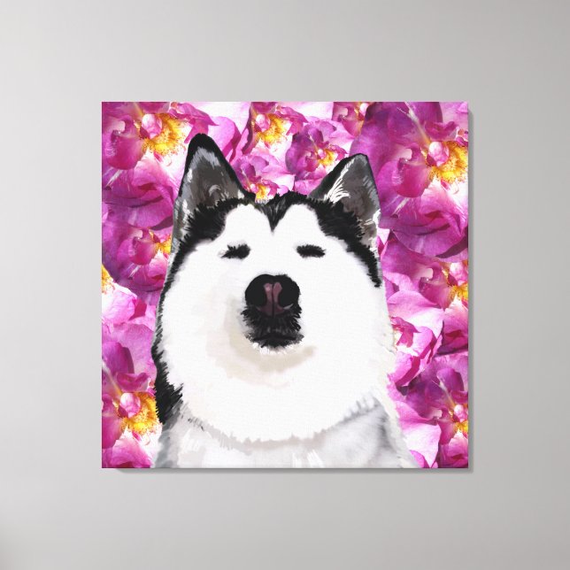 Husky Hund och Ro Single Wall Art Canvastryck (Framsida)