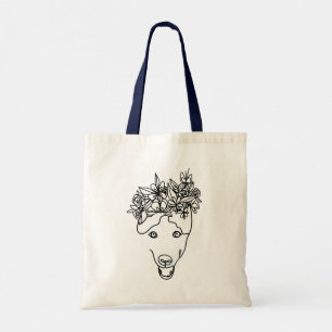 Husky hund one line teckning sketch tobag tygkasse