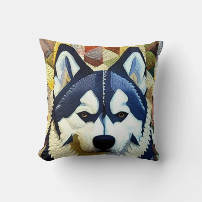 Husky Hund Patchwork Quilt by kedoki Kudde (Framsida)