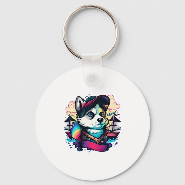 Husky Hund Pirat Nyckelring (Framsida)