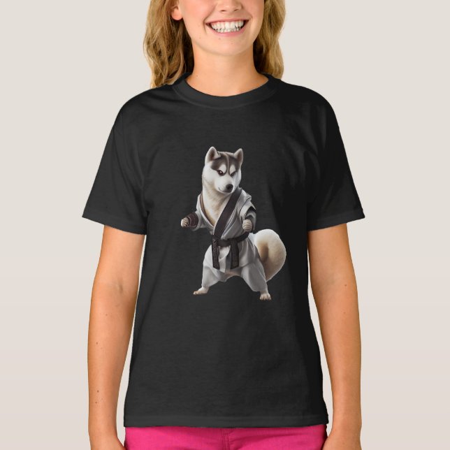 Husky Hund Play Karate, Karate Champion Husky Hund T Shirt (Framsida)