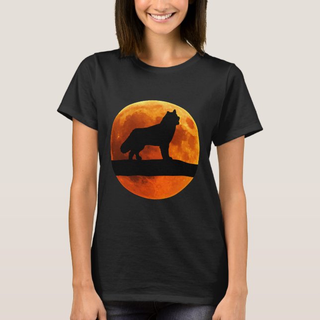 Husky Hund Silhouette Måne Siberian husky T Shirt (Framsida)