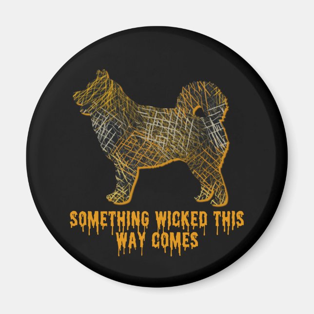 Husky Hund Siluett Kul Halloween Magnet (Framsidan)