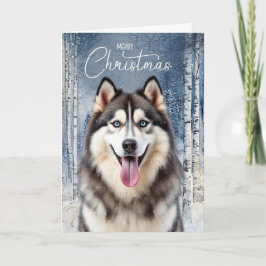 Husky Hund Snöig Vinter Skog Jul Helgkort
