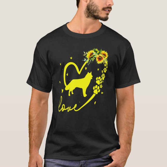 Husky Hund Solros Heart T Shirt (Framsida)