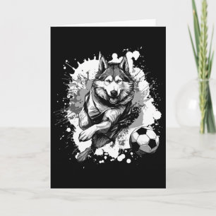 Husky Hund Spelar Fotboll Sportlag Kort