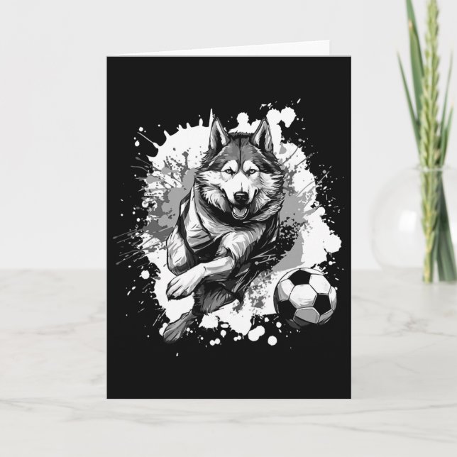 Husky Hund Spelar Fotboll Sportlag  Kort (Framsida)