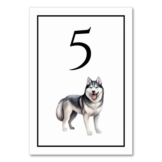 Husky Hund Vattenfärg Bord Nummer Bordsnummer (Framsidan)