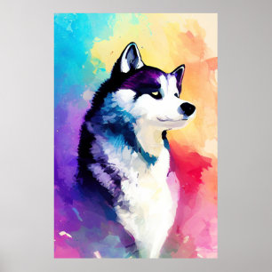 Husky Hund Vild Nature Animal Färg Art Painting Poster