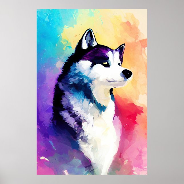Husky Hund Vild Nature Animal Färg Art Painting Poster (Framsidan)