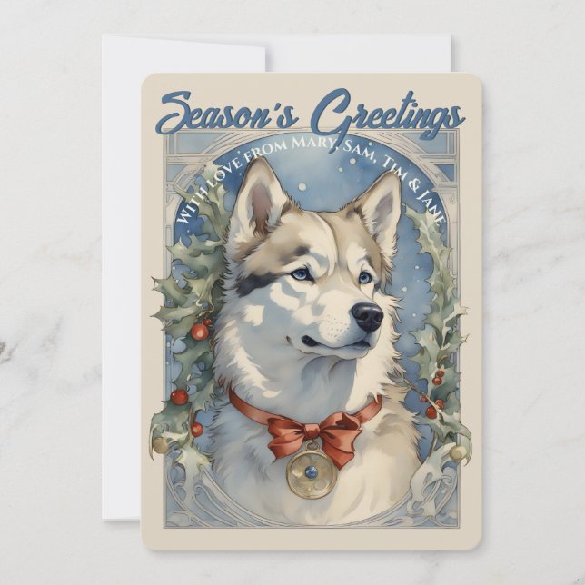 Husky Hund Vintage Julkort (Framsida)