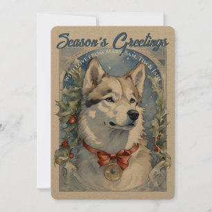 Husky Hund Vintage Julkort