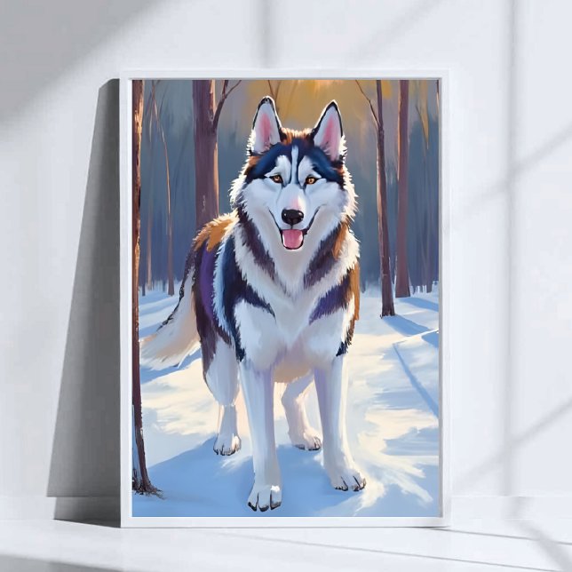 Husky | Hund Vinter Akvarell Djur Måleri Poster (Skapare uppladdad)