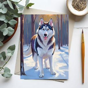 Husky Hund Vinter Akvarell Husdjur Målning Vykort