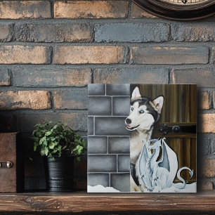 Husky Hund White Dragon Äventyr Kakelplatta