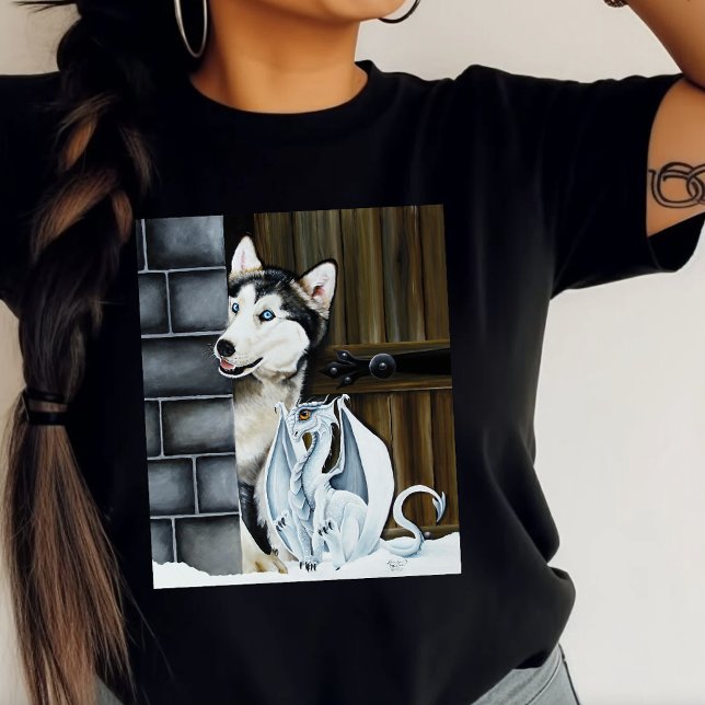 Husky Hund White Dragon Äventyr T Shirt (Skapare uppladdad)
