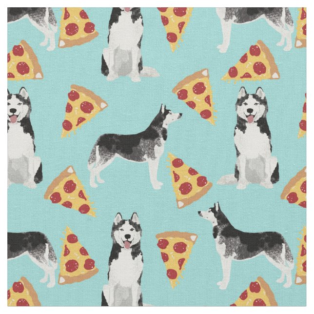 Husky hundar pizza älskare light blue tyg (Närbild)
