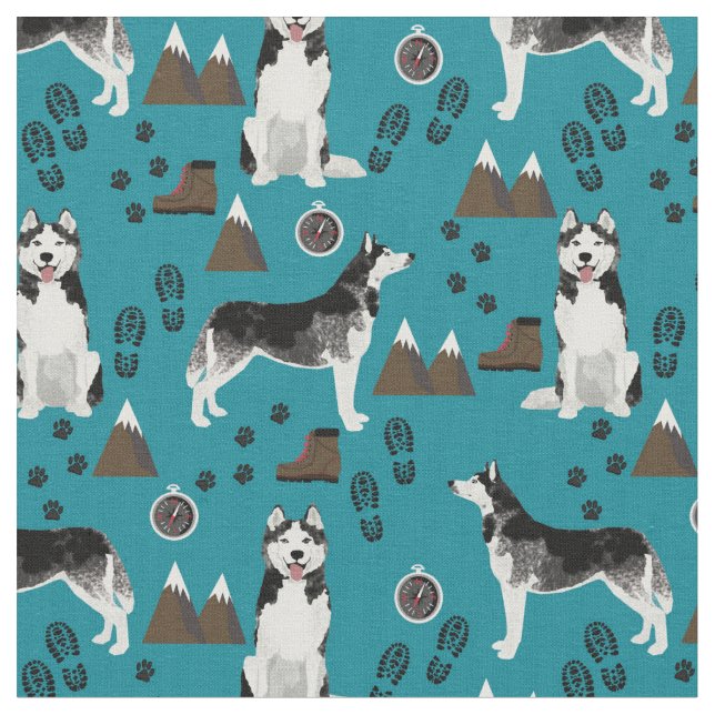 husky hundar som kapar mönster tyg (Närbild)