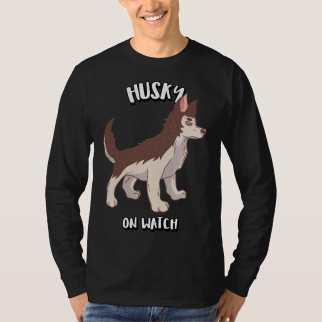Husky Husky On Watch T Shirt (Framsida)