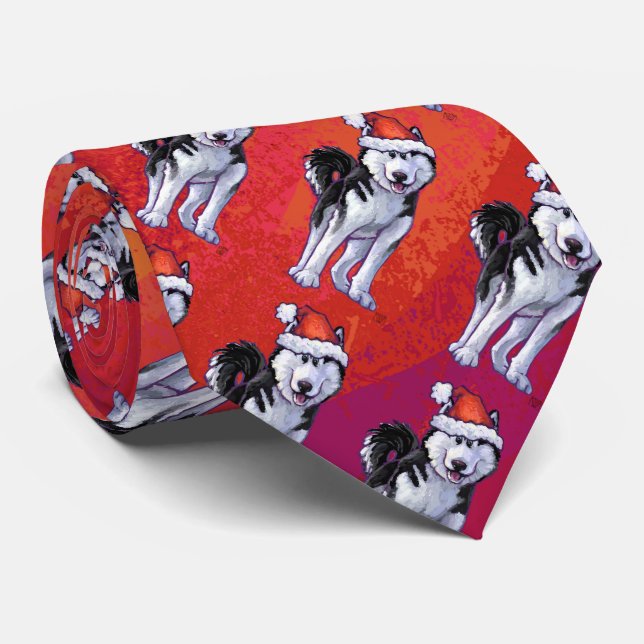 Husky i den Santa hatten på rött Slips (Rullad)