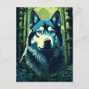 Husky i grönt Lush-skogen Vykort