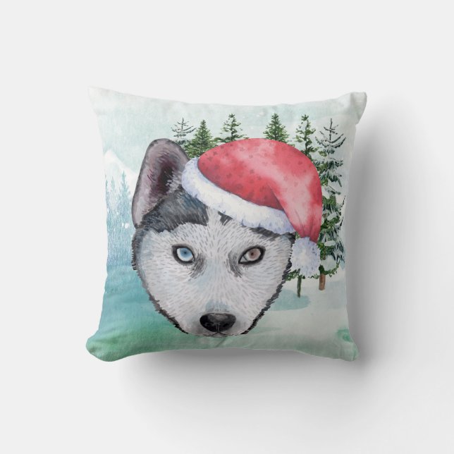 Husky i Santa Cap Kudde (Framsida)