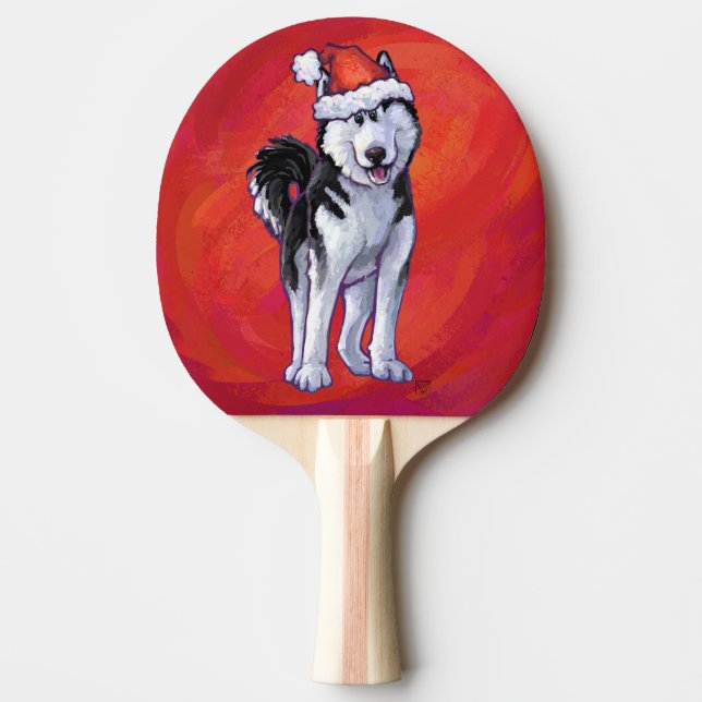 Husky i Santa Hat On Red Pingisracket (Framsidan)