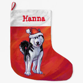 Husky i Santa Hat On Red Stor Julstrumpa