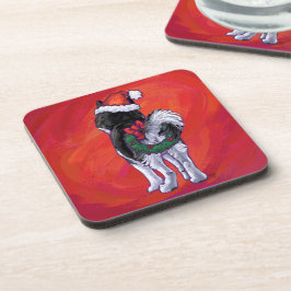 Husky i Santa Hat On Red Underlägg