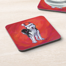 Husky i Santa Hat On Red Underlägg