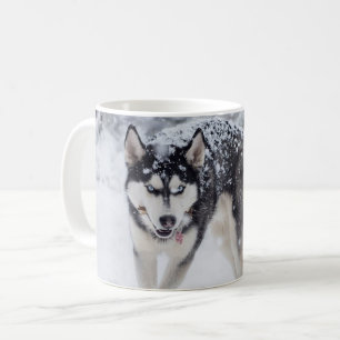 Husky i snö kaffemugg