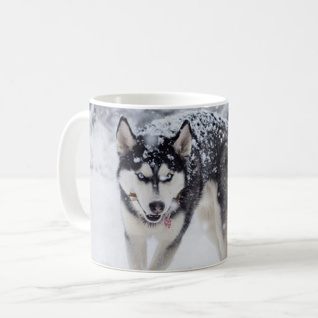 Husky i snö kaffemugg (Framsida vänster)