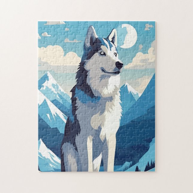 Husky i snöbergen pussel (Vertikal)