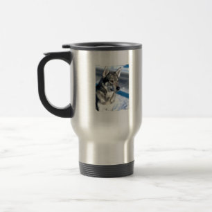 Husky i snötravel mug resemugg