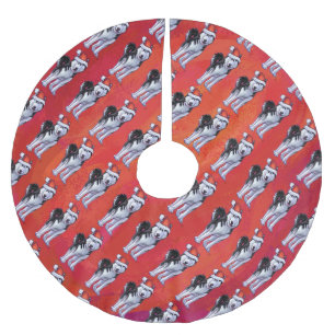 Husky i tomteluva på rött julgransmatta borstad polyester