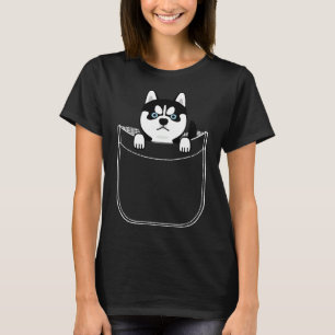 Husky in Pocket Funny Cute Puppy Expression T Shirt