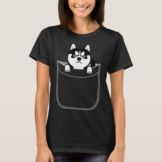 Husky in Pocket Funny Cute Puppy Expression T Shirt (Framsida)