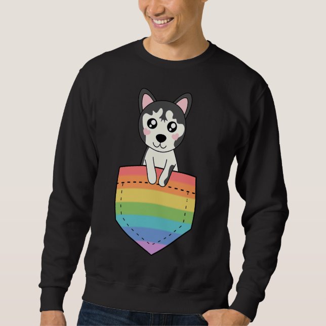 Husky In Pocket Rainbow Lång Ärmad Tröja (Framsida)