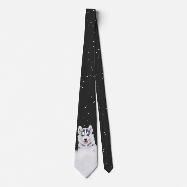 Husky in Snöflingor Neck Tie Slips (Framsida)