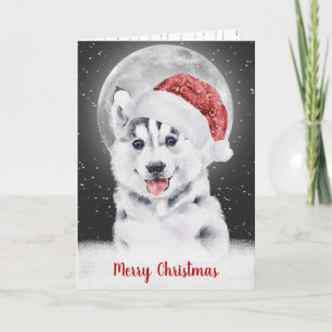Husky In Snöflingor och Moonlight Kort