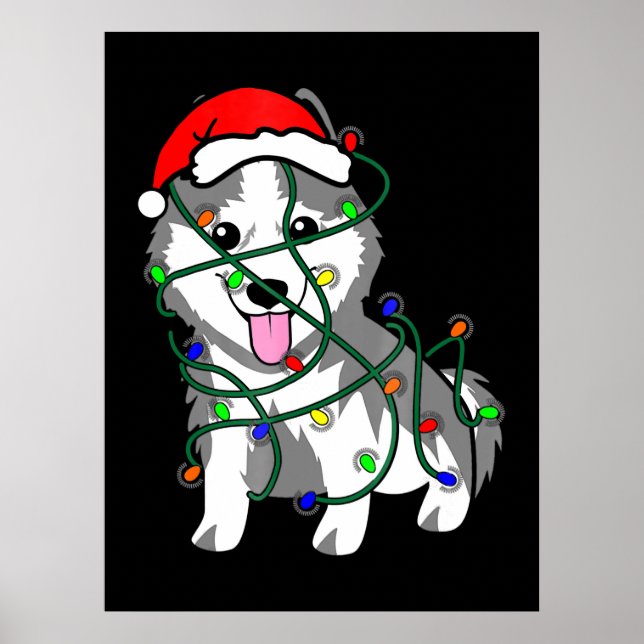 Husky jul Ljus Dekoration Funny Husky Poster (Framsidan)
