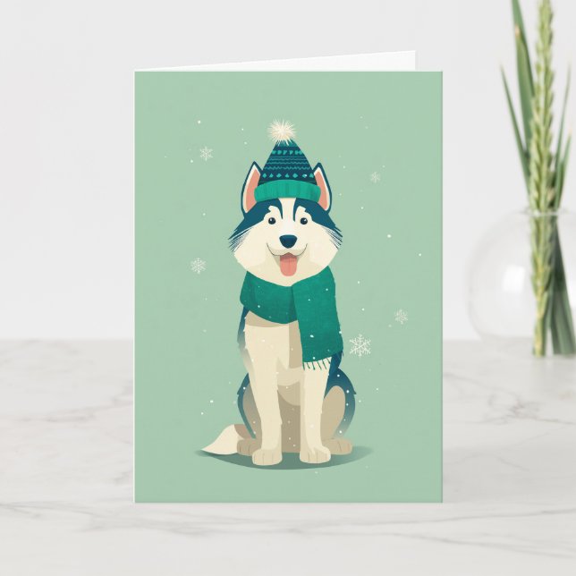 Husky Julhälsning Kort (Framsida)