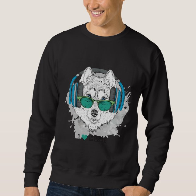 Husky Kärlek Music Lång Ärmad Tröja (Framsida)