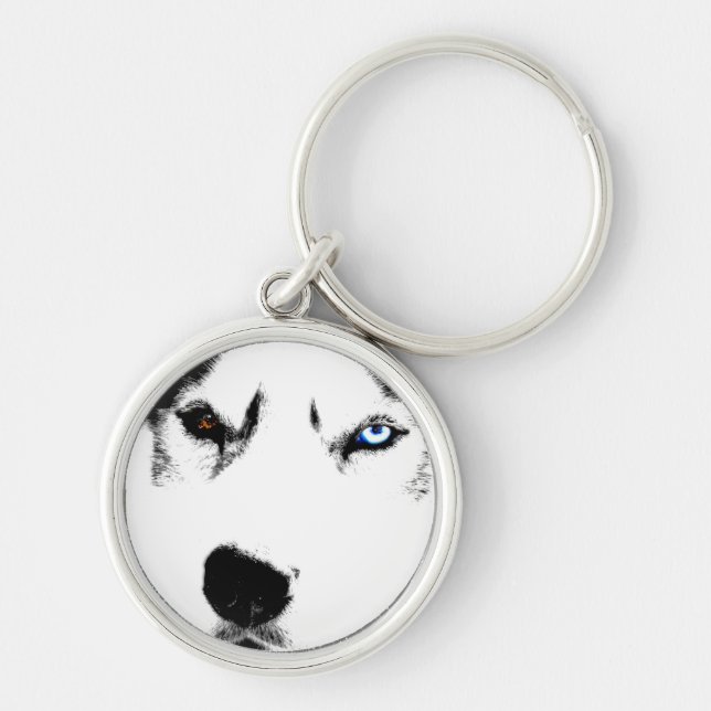 Husky Keychain Siberian husky Malamute Gifts Rund Silverfärgad Nyckelring (Framsidan)