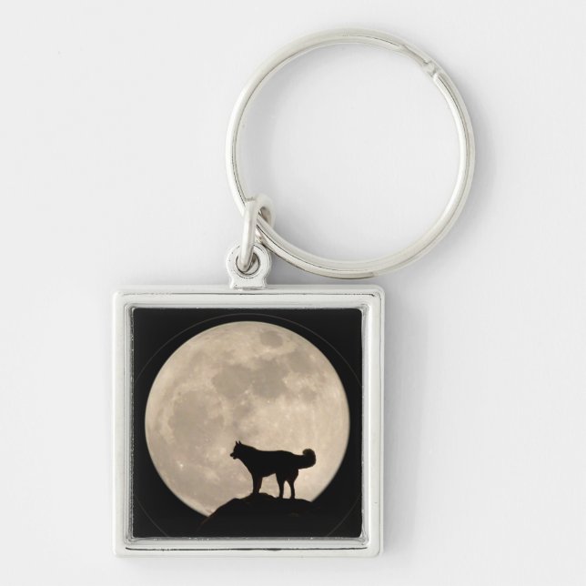 Husky Keychain Siberian husky Malamute Hund Gifts Fyrkantig Silverfärgad Nyckelring (Framsidan)