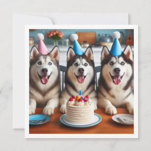 Husky-kort, Husky-fotokort, Husky hund-födelsedag Inbjudningar