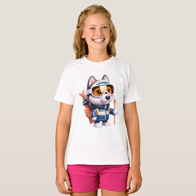 Husky le Skieur Aventureux T Shirt (Hel framsida)