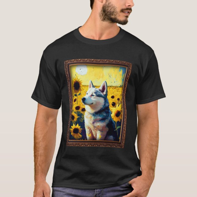 Husky-målar solros blomma mamma kvinnor blommig   t shirt (Framsida)